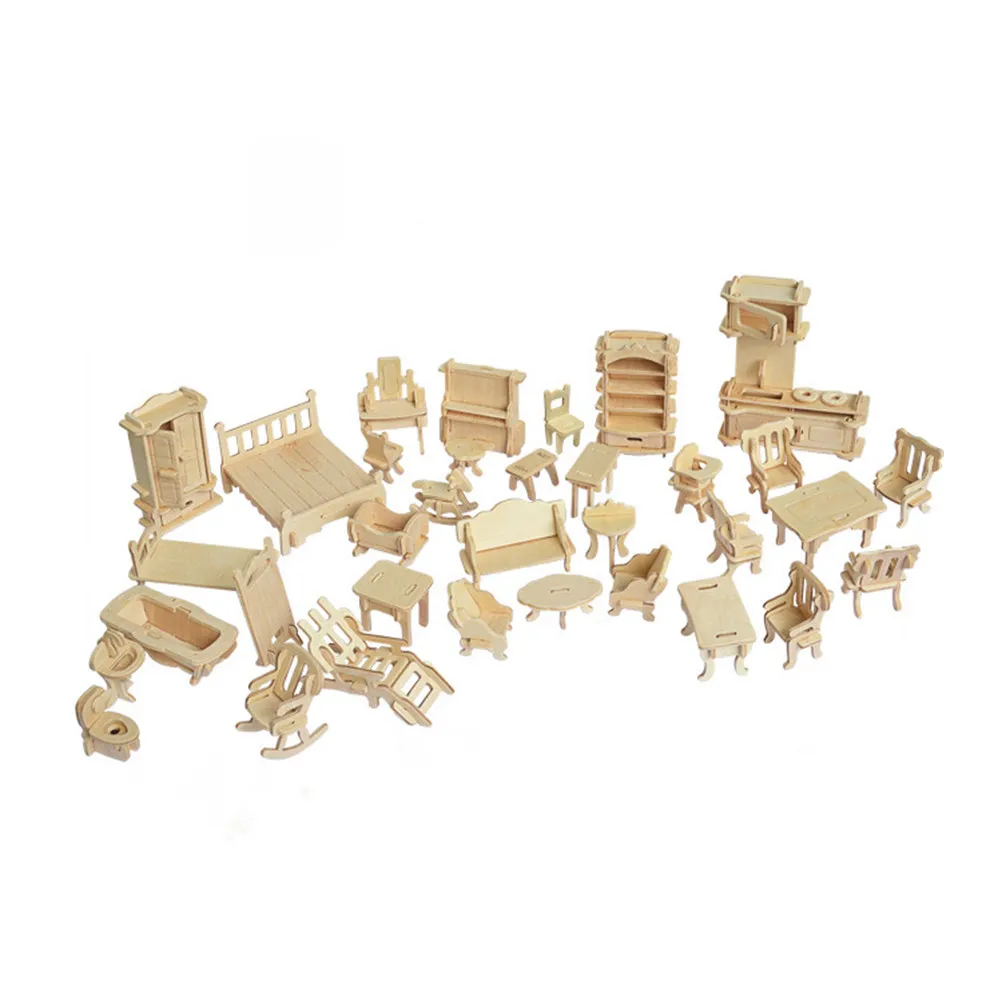 

Wooden Puzzle Furniture Assembly Creative 3D Educational Set for Kids Intelligence Imagination Hand-Eye Coordination Development