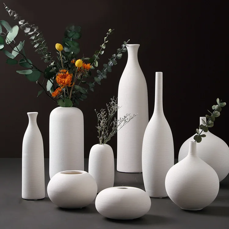 

Nordic Ceramic Vase, Plain Fired Brushed White Vase, Home Decoration Art Piece, Living Room Dining Table, Office Decoration
