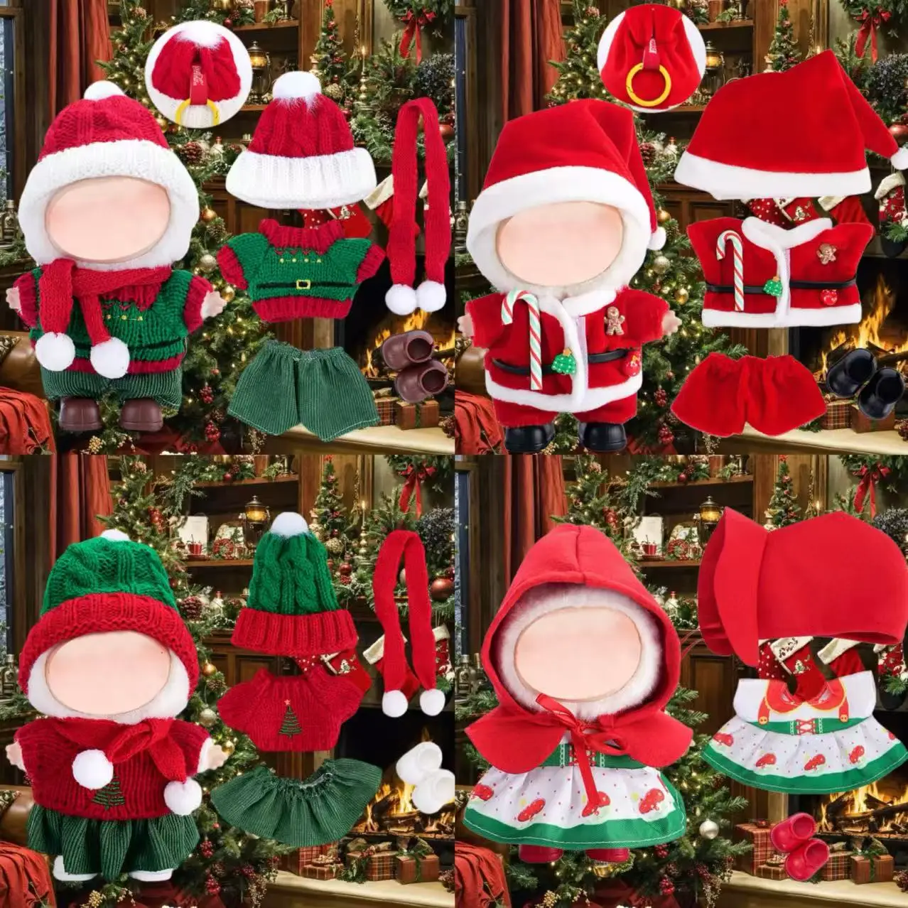 

Комплект одежды для куклы 3/4/5 предметов со шляпой и обувью, комплект для пары рождественских кукольных костюмов, рождественский наряд с шапкой для наряда, C