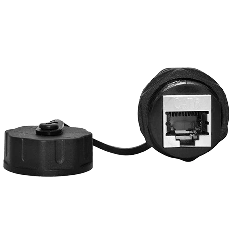 5PCS Panel Mounting RJ45 Waterproof Connector Ethernet LAN Cable Connector Double Head Adapter with Dust Cap-A62I