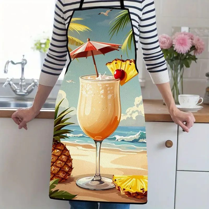 1pc,Tropical Pina Colada On BeachSuitable For Ladies And Gentlemen A Kitchen Cooking Apron That Is Essential For Household Chore