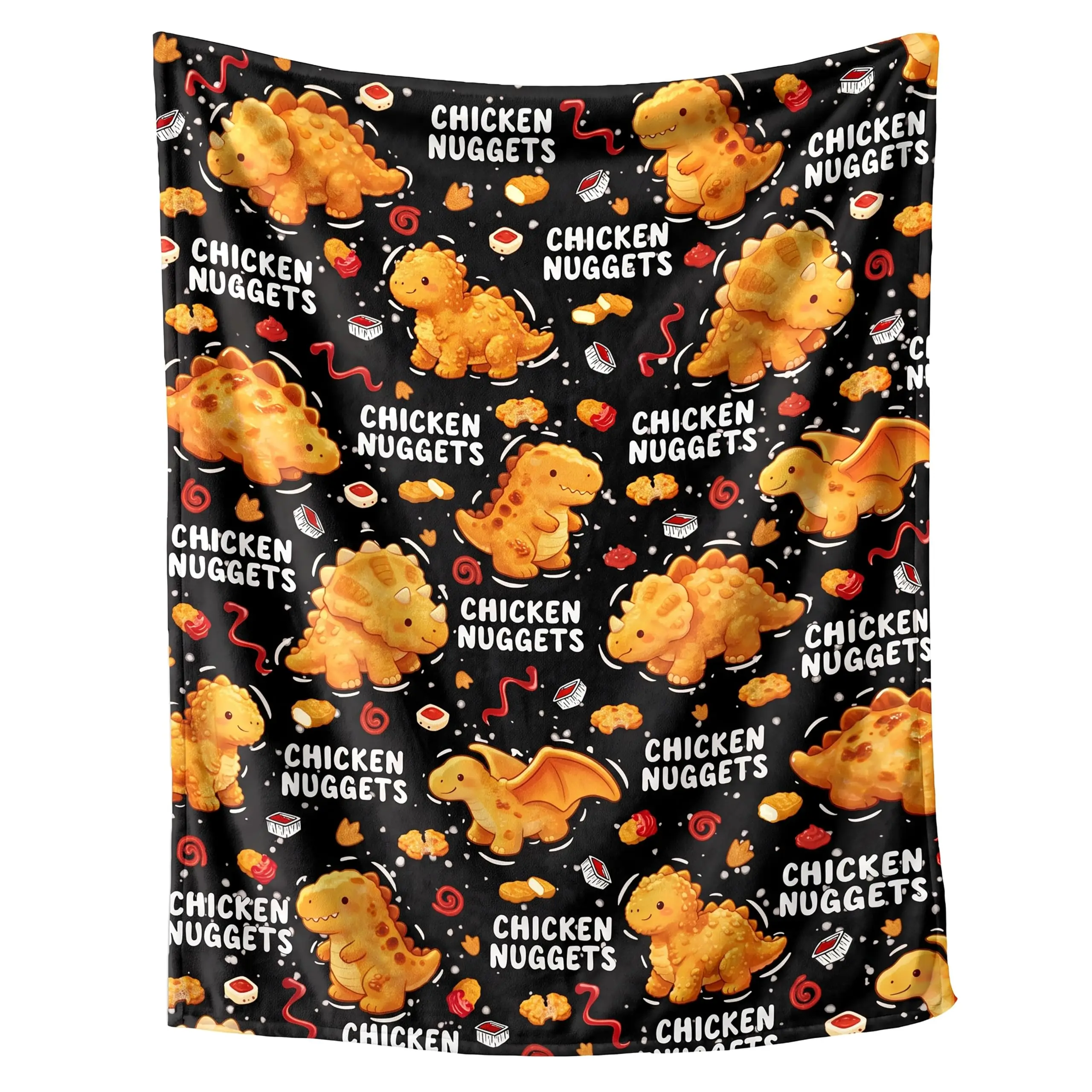 Chicken Nuggets Dinosaur Throw Blanket, Novelty Gifts for Boys Girls Food Lovers for Bed Couch Camping Decor