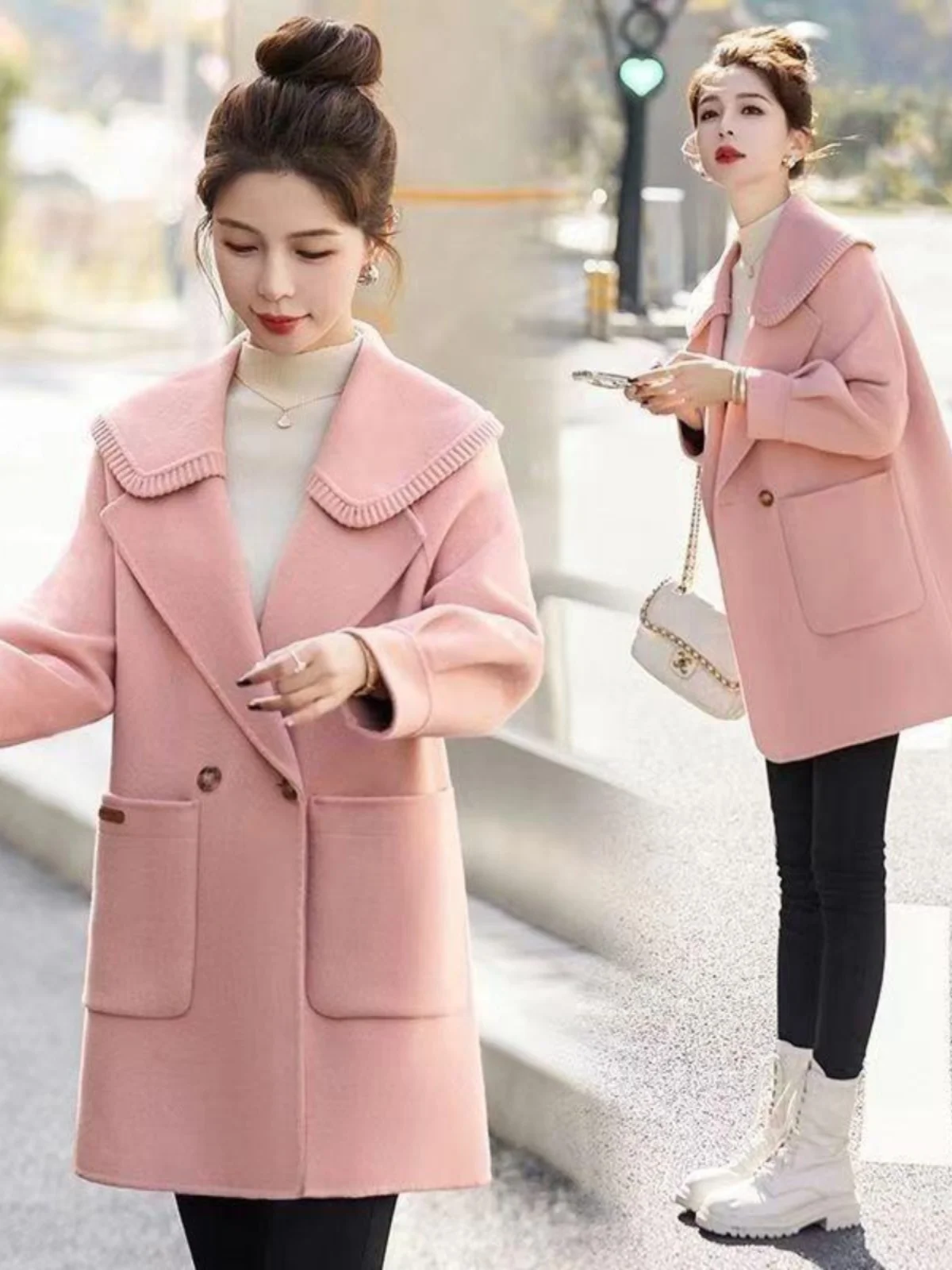 معاطف مزيج الصوف المرأة معطف الصوف الأحمر الخريف المخلوطة اللون حجب الوقوف طوق أنيقة ناضجة النمط الكلاسيكي مكتب سيدة #4