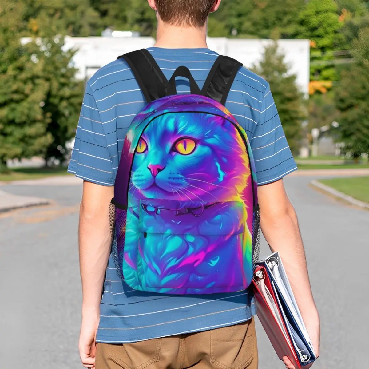 Vibrant Rainbow Cat Realistic Art Backpack Student BookBag Children School Bag Computer Shoulder Bags for Boys Girls