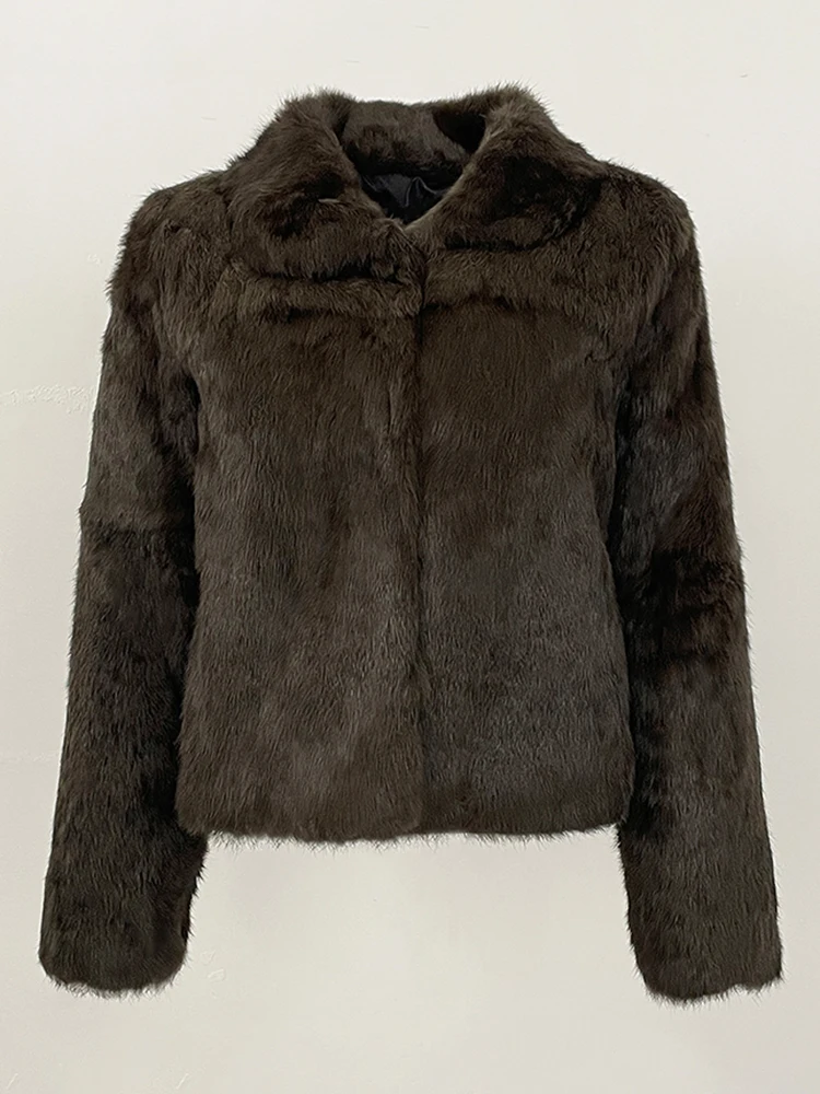 سترة نسائية جديدة لعام 2025 من فرو الأرنب الطبيعي بياقة مقلوبة معطف فرو حقيقي ملابس شتوية للسيدات ملابس بأكمام طويلة للسيدات #1