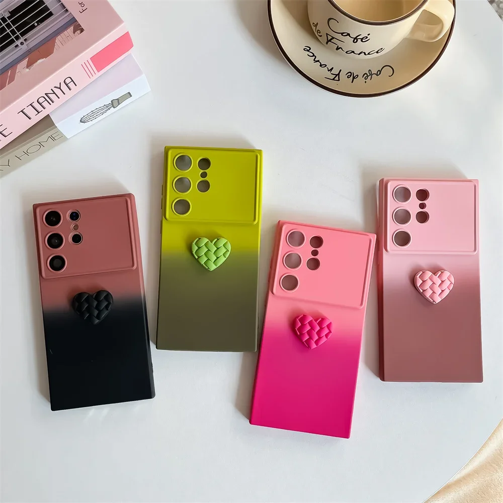 جرابات هاتف ثلاثية الأبعاد على شكل قلب الحب لسامسونج ، حماية العدسة ، غطاء من البولي يورثين الحراري الناعم ، Galaxy S21 ، S20 FE ، S23 ، S24 Ultra ، S22 Plus ، فاخر