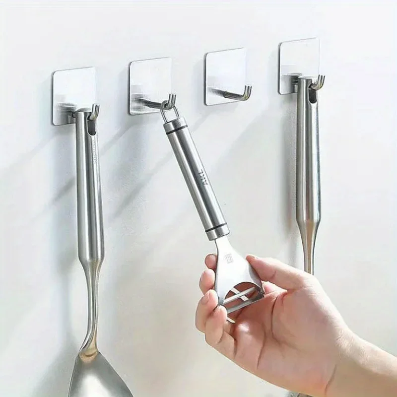8pcs Stainless Steel Small Hooks, No Drilling, Wall Mounted, Kitchen, Bathroom, Office Key Hooks Wall Hook Adhesive Wall Hooks