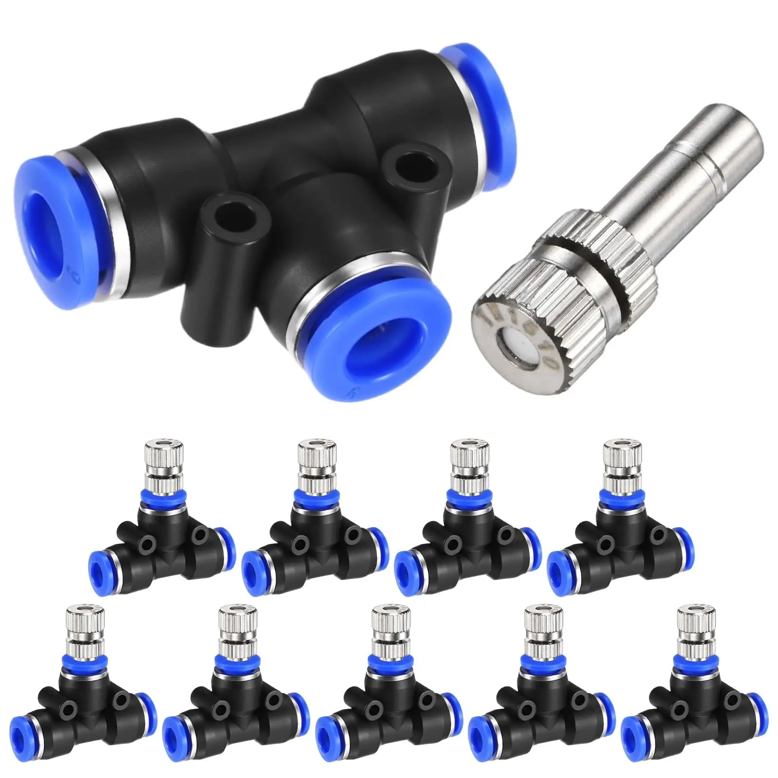 Système de refroidissement par brumisation, 5 pièces, buses d'atomisation, connecteur de tuyau pneumatique basse pression 6mm, outils de jardin, pulvérisateur de brouillard d'eau