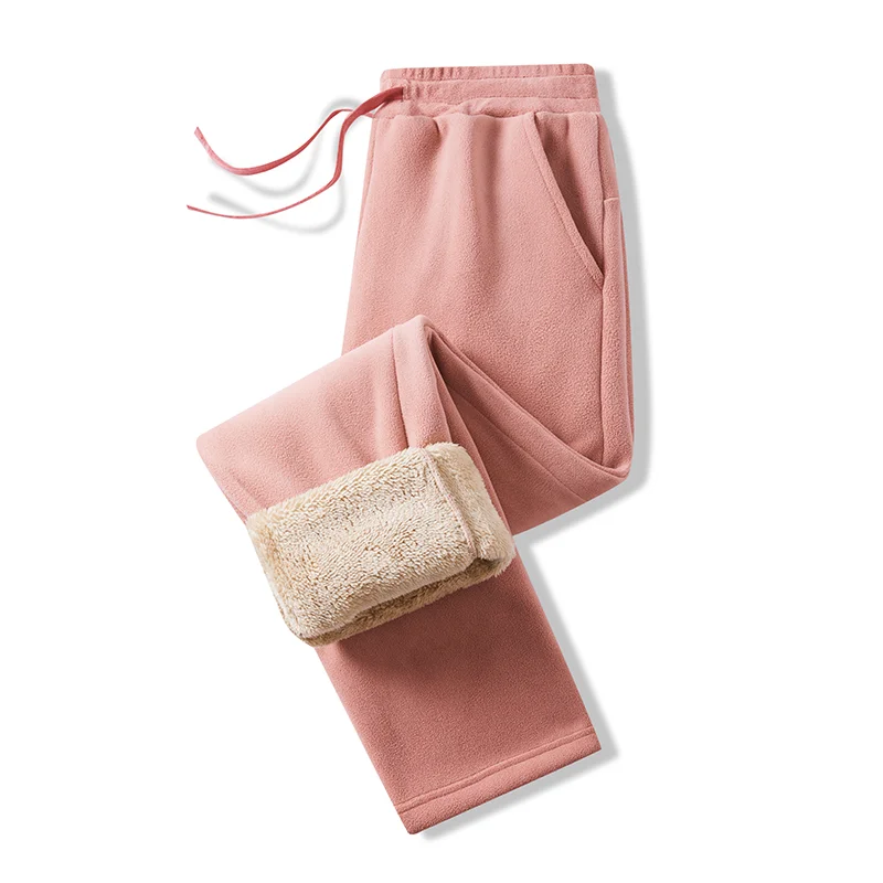 الخريف والشتاء مرونة بلون عالية الخصر سراويل تقليدية للرجال بناطيل تدفئة فضفاضة الصوف سميكة Sweatpants