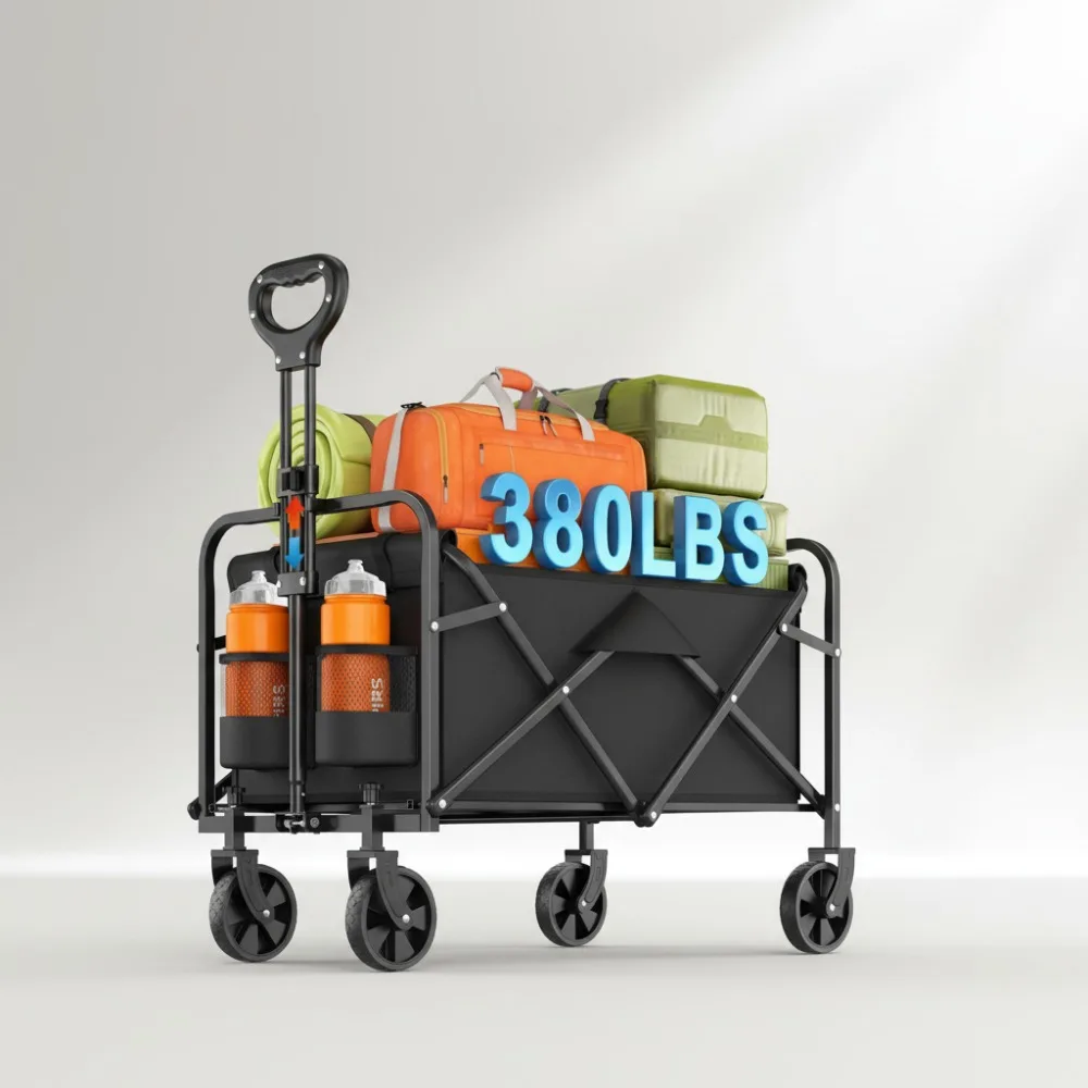 

Foldable Collapsible Wagon Cart with All-Terrain Wheels, 380 LBS Heavy Duty for Beach Camping Shopping Garden