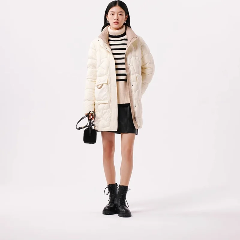 Piumino da donna Chericom Casual Eleganza Colletto rialzato 2025 Nuova silhouette spaziosa Tasche grandi Cappotti leggeri Y299062Y