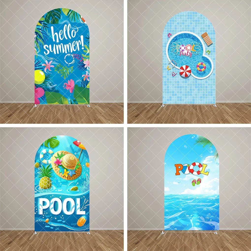 

Mehofond Hello Summer Arch Backdrop Cover Pool Party Swimming Baby Birthday Baby Shower Parties Splash Decor Background Prop