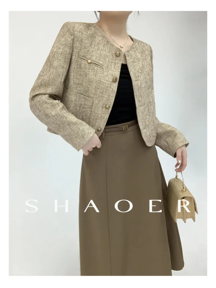 Lnsozkdg-Ensemble Deux Pièces Veste Courte et Jupe Amincissante pour Femme, Style Élégant et Chic, Mode Automne, Offre Spéciale