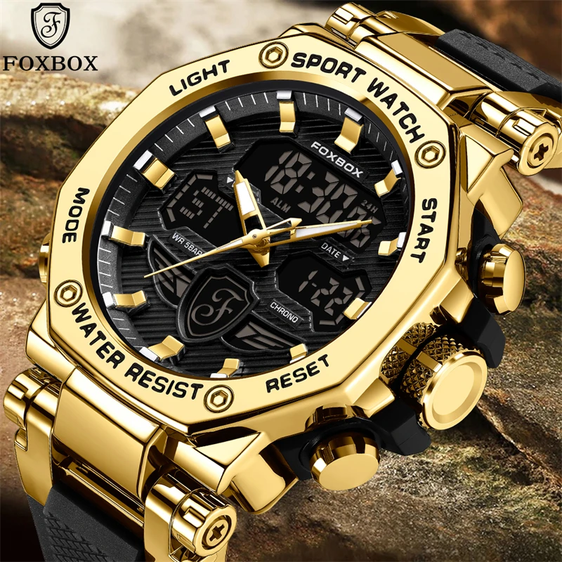 FOXBOX Military Watches for Men LIGE Luxury Sports Chronograph Alarm Wristwatch ​Waterproof Quartz Big Clock Digital Male Watch