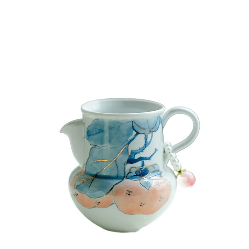 

*Fair Cup Ceramic Green Tea Bubble Pot Hand-held Pot Underglaze Color Hand-painted Camellia Male Cup Kung Fu Tea Set