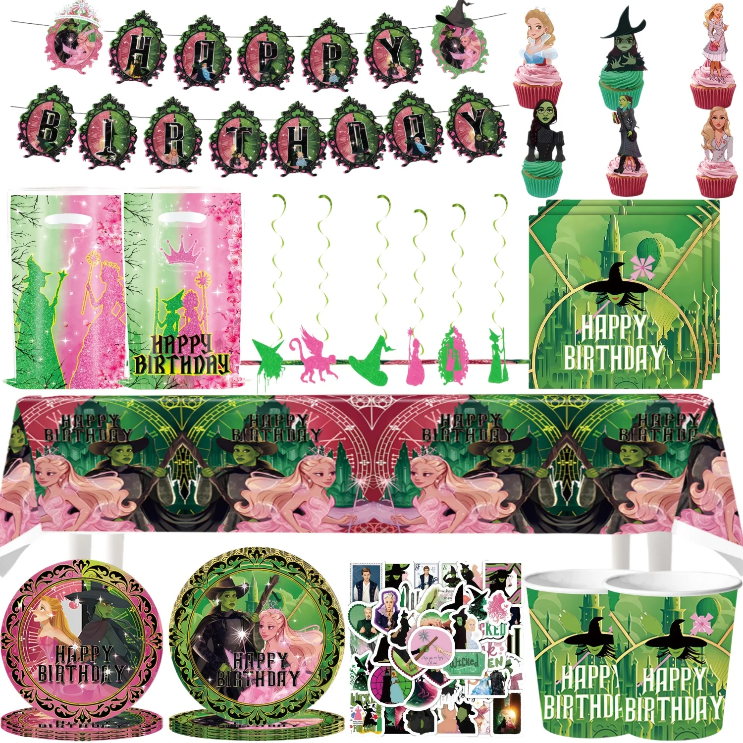 

Wicked Birthday Decorarions Witch Disposable Tableware Tablecloth Cup Plate Napkin Bag balloon Baby Shower Wicked Party Favors