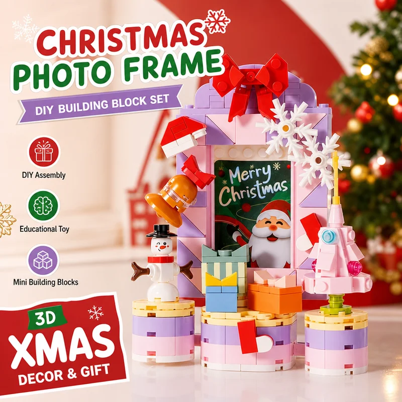 Christmas Photo Frame Ornament Diy Assemble Small Particle Building Blocks Educational Toy 3d Christmas Snowman Model Desktop