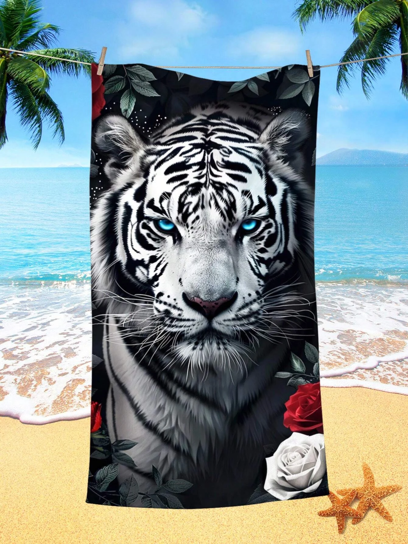 

Быстросохнущее пляжное полотенце из полиэстера «Тигр и роза», с 2D-принтом, всесезонное, легкое, мягкое, унисекс для плавания/серфинга/кемпинга,