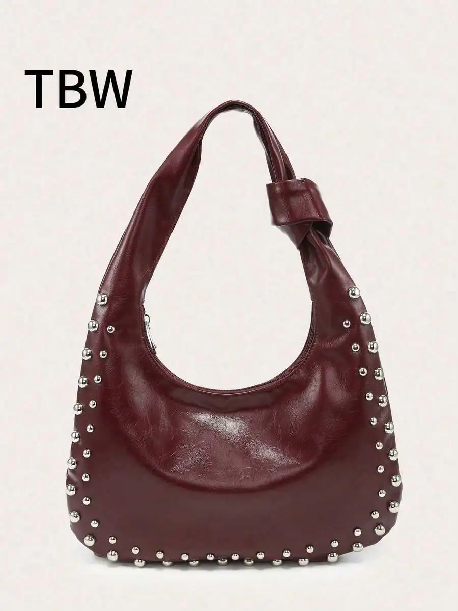 

Женская сумка через плечо в форме полумесяца с заклепками, из искусственной кожи, большой вместимости