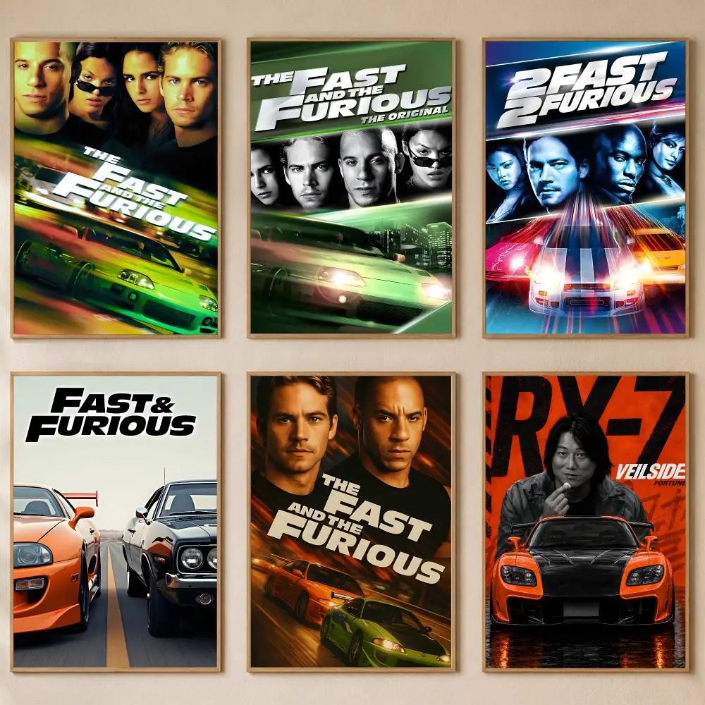 Racing Movie Fast and Furious Poster PP Self-Adhesive Bedroom Gaming Cafe/Bar Vintage Aesthetic Decor Ideal Gift
