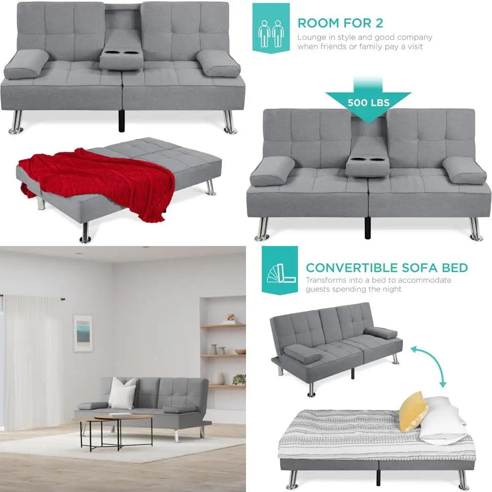 

Современный складной диван-кровать-футон со съемными подлокотниками и 2 подстаканниками для квартир и общежитий - компактный C