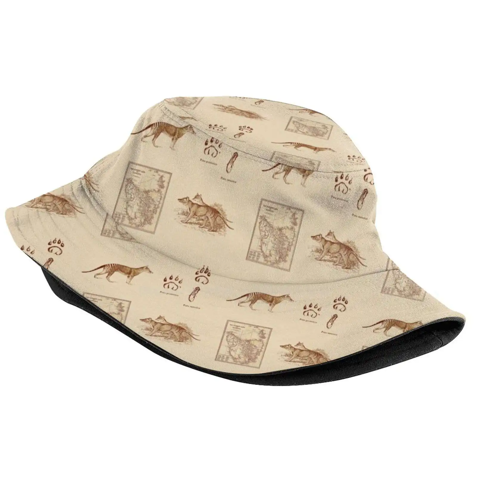 Tasmanian Tiger Old Pattern Sun Cap Fisherman Hat Bucket Hats Thylacine Tasmanian Tiger Tasmanian Wolf Extinct Animal Australia