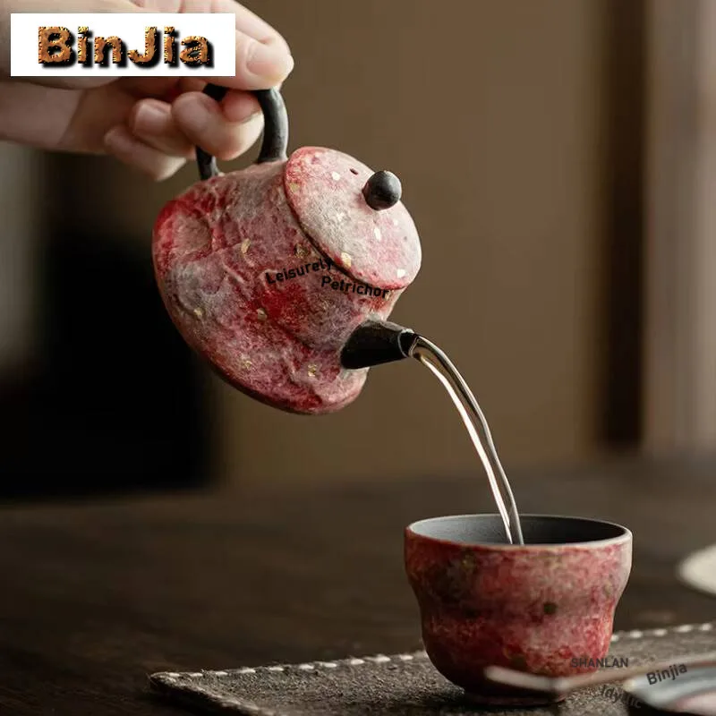 120ml Handmade Rock Mineral Colored Pottery Teapot Elegant Point Gold Ceramic Pot Tea Making Kettle For Accessories Craft Gift