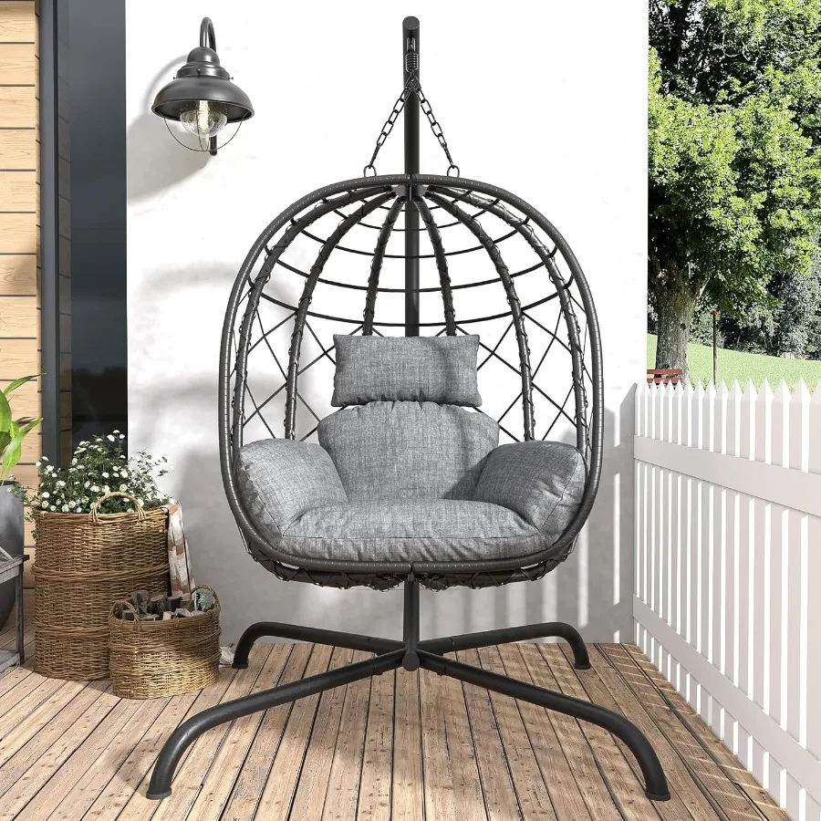 Hanging Egg Chair with Stand Patio Wicker Rattan Swing Chair Hammock Egg Chair for Indoor Outdoor 400lbs Capacity with Thickene