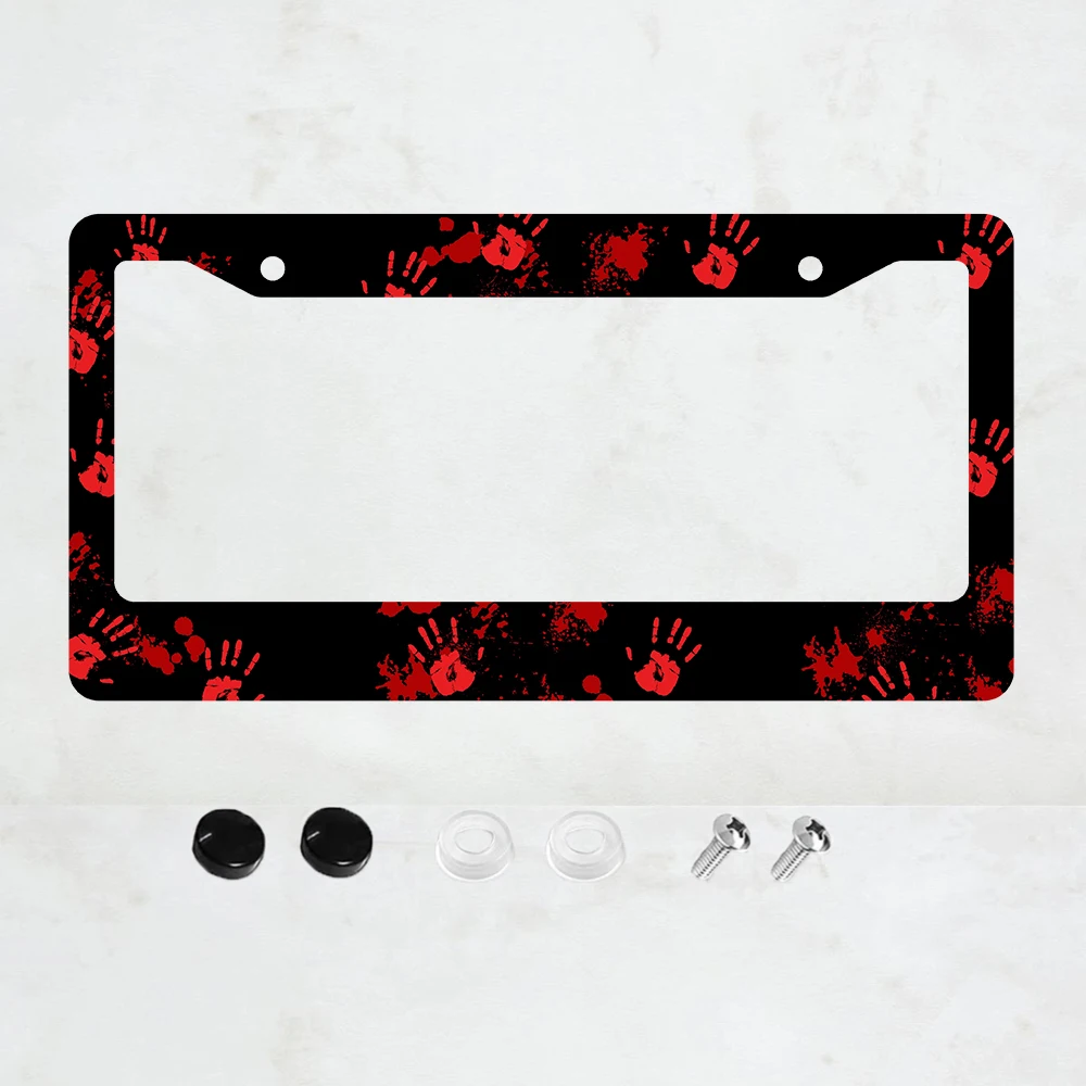

Black Red Handprint 2 Hole License Plate Frame Aluminum 6x12 Inch with Screws Set Funny Car Decor Gift US Standard Size