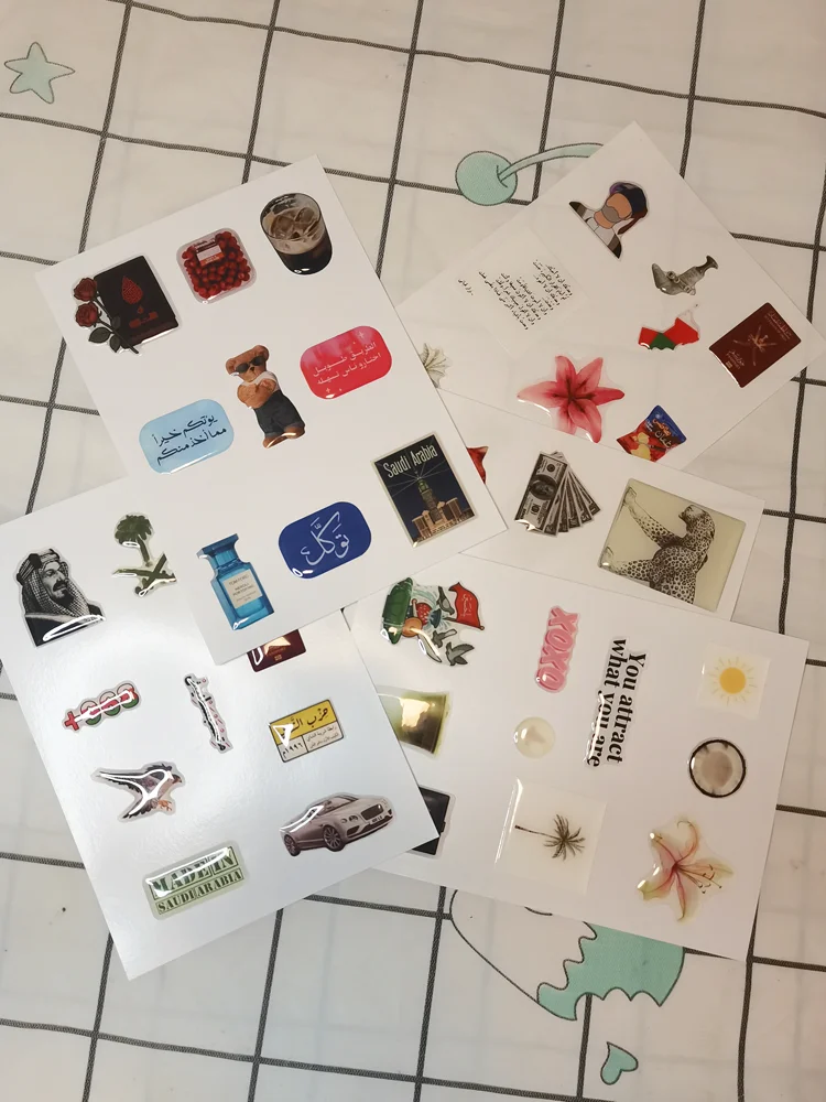 5 Blatt/Packung, modische arabische Expoy-Aufkleber für Handyhüllen, niedlich, DIY, dekorativ – Detail 4