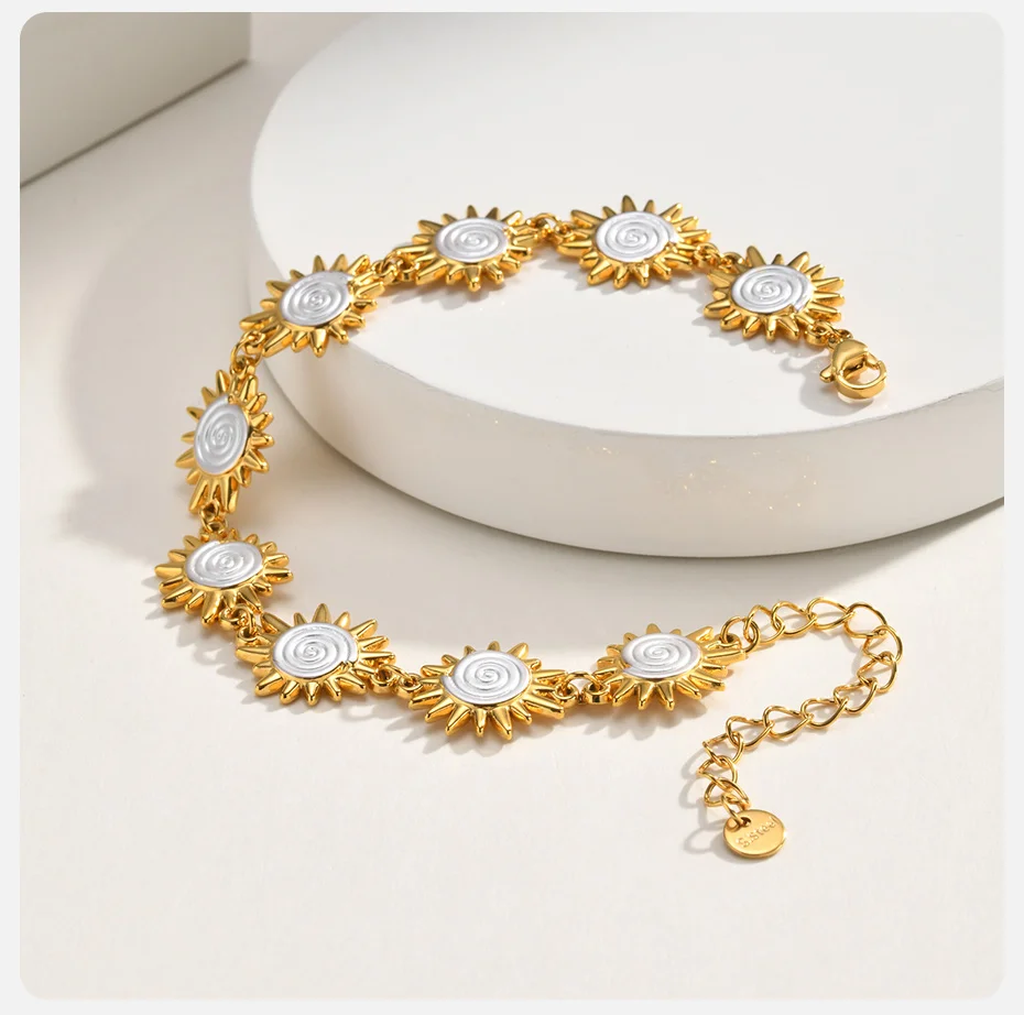 Vnox Bohemia Sun Spiral-Armband für Damen, trendiger Edelstahl, 18 Karat vergoldet, mehrlagig, stapelbar, Handgelenkskette, Strandschmuck – Detail 6