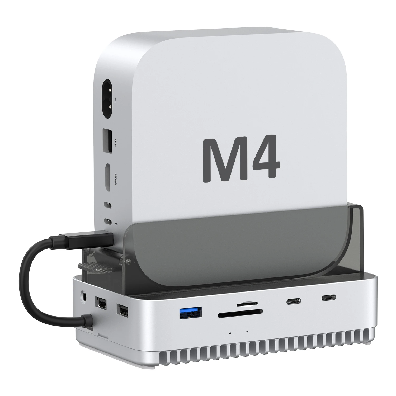 Qwiizlab 40Gbps 맥 미니 M4/M4 Pro 스탠드 허브 (NVMe SSD 인클로저 포함), USB-C 10Gbps, USB-A 10Gbps, TF/SD 4.0 지원 도킹 스테이션