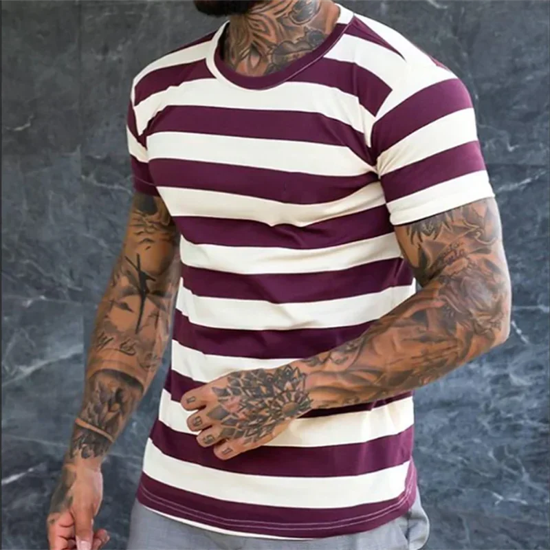 Street Fashion Summer Men's and Women's Striped Printed T-shirt Casual Sportswear Fitness Top Ropa