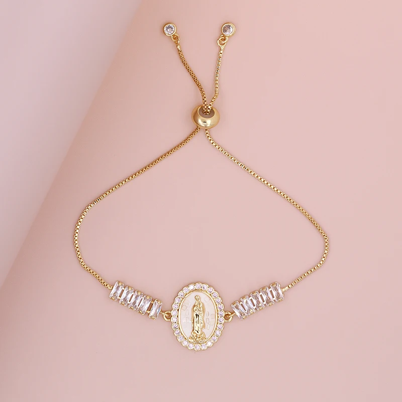 Oval Shape Shell Zircon Virgin Mary Push Pull Adjustable Bracelet 2023 Women Classic Versatile Jewelry