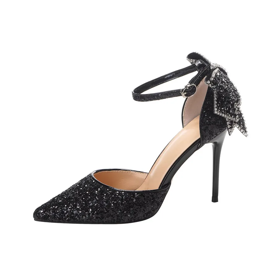 2026 New Fashion Classic Ankle Lace-Up Crystal Bow High Heels Shoes Party Shoes Women Pumps Women\'s Strap Fine Heels Sandals