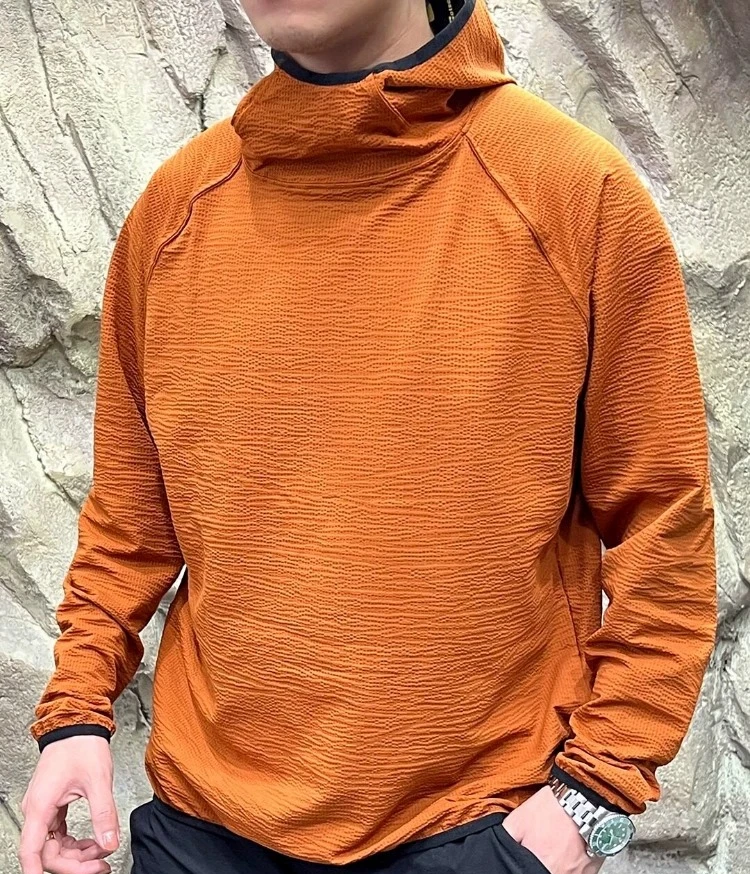 Lightweight seersucker texture outdoor thin quick-drying fabric couple loose sports hooded sweater