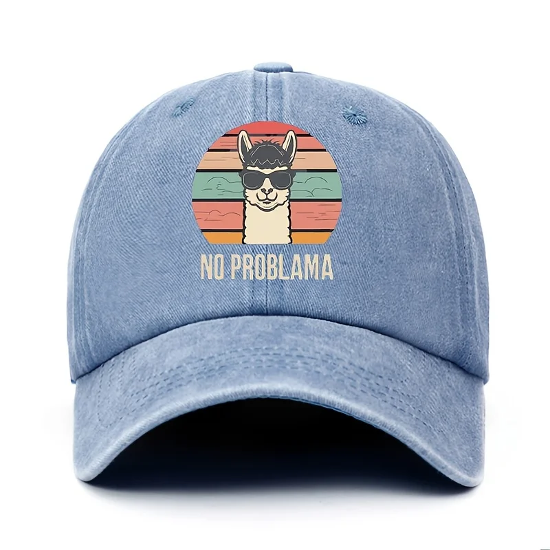 NO PROBLEMA Mr. Rainbow Pattern Washed Baseball Cap, Urban Fashion, Simple and Versatile, Vintage Style, Adjustable, Unisex Base