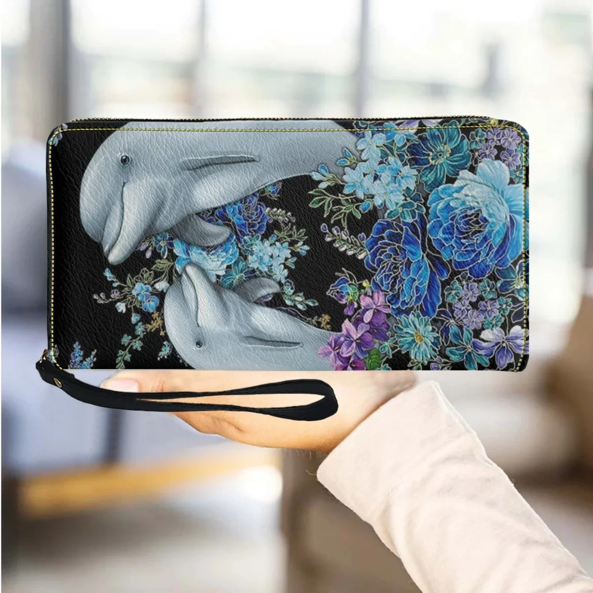 PU Leather Women's Zipper Wallet New Rose Dolphin Long Fashion Coin Purse Travel Portable Card Holder Trendy Clutch Gift Female