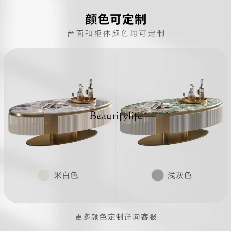 طاولة قهوة مطلية فاخرة وخفيفة الوزن ومجموعة بيضاوية إيطالية من الرخام