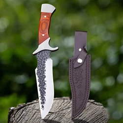 Japão Mão-Forjado Selva Caça Faca Reta, Bainha de Couro, Acampamento ao ar livre, Sobrevivência, Multi-Purpose EDC Knife, 440C