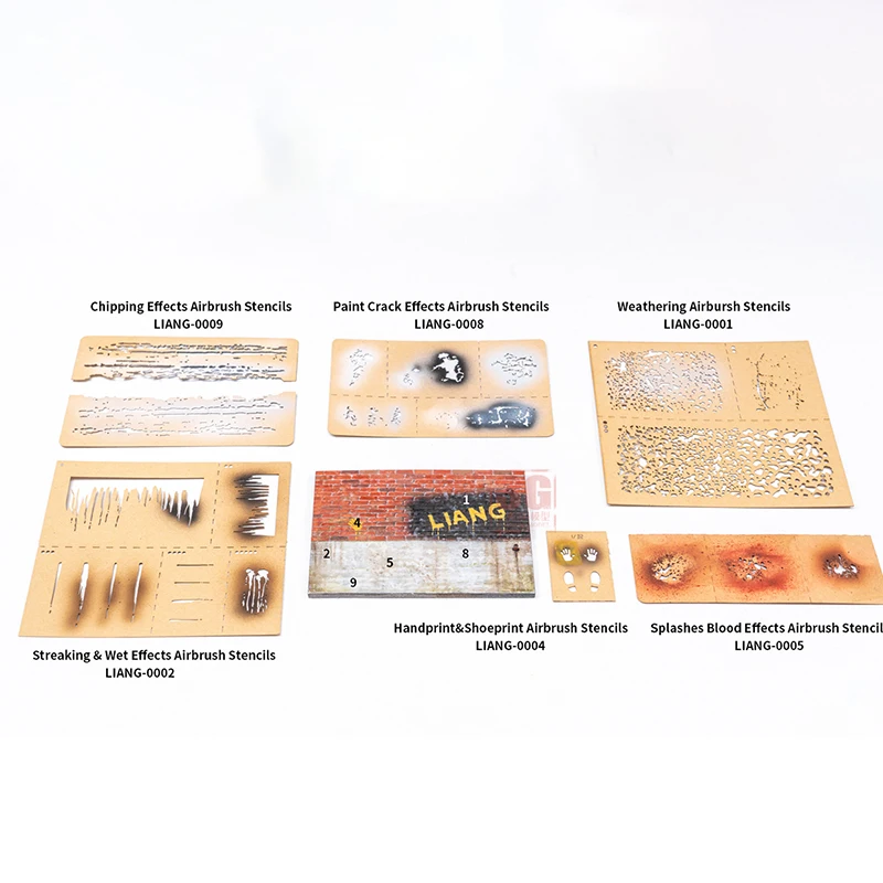 LIANG Model Aging Tool Series Splashing Mud, Rainmarks Flowing off, Paint Aging Effects Airbrush Stencils  1/35 1/72 1/48