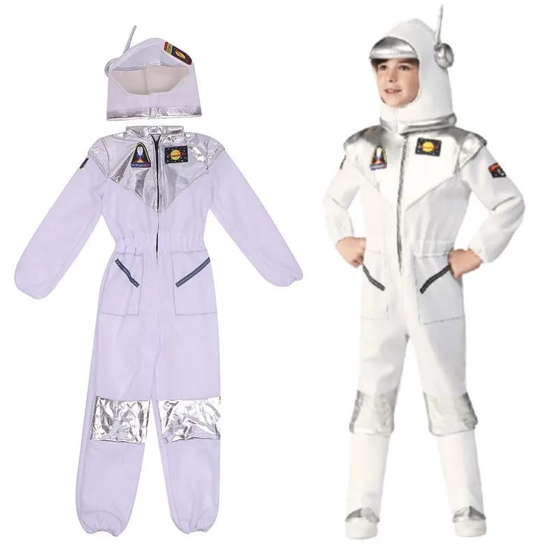 Astronaut Costume Silver Spaceman Halloween Cosplay Jumpsuit Children Pilot Carnival Party Fancy Dress Up Kids Space Travel Suit