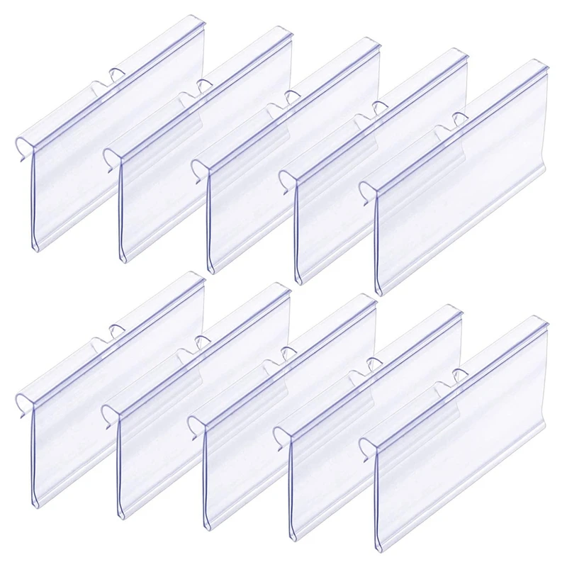 70PC 8X4.2Cm Clear Plastic Label Holders For Wire Shelf Retail Price Label Basket Labels Clip On Labels For Storage Bins Promoti