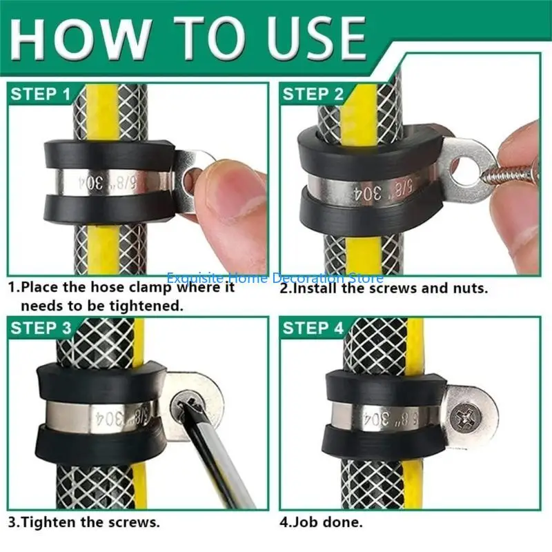 L5BF 110Pcs Stainless Steels Rubber Cushion Pipe Clamps Metal Wire Clamps Easy Use