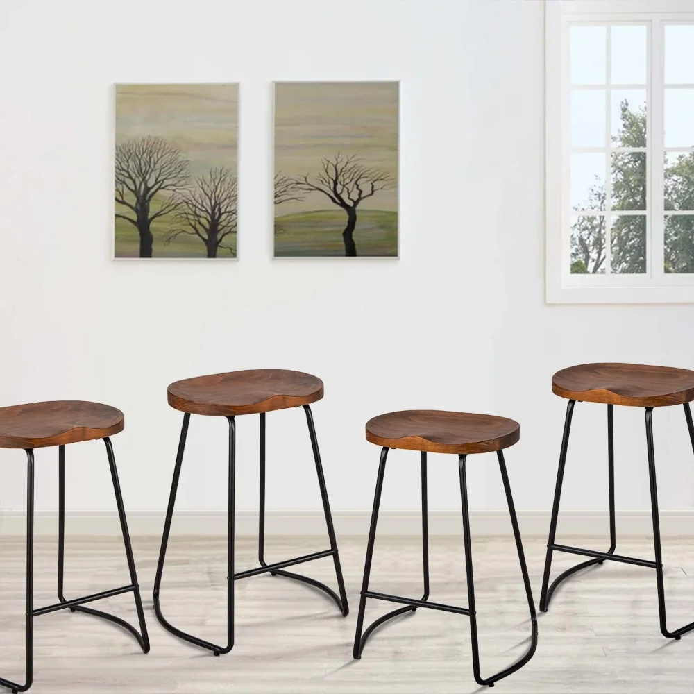 HeuGah-Bar Stools Set com pernas de metal, rústico Backless, Industrial Counter Height, 4 Assento
