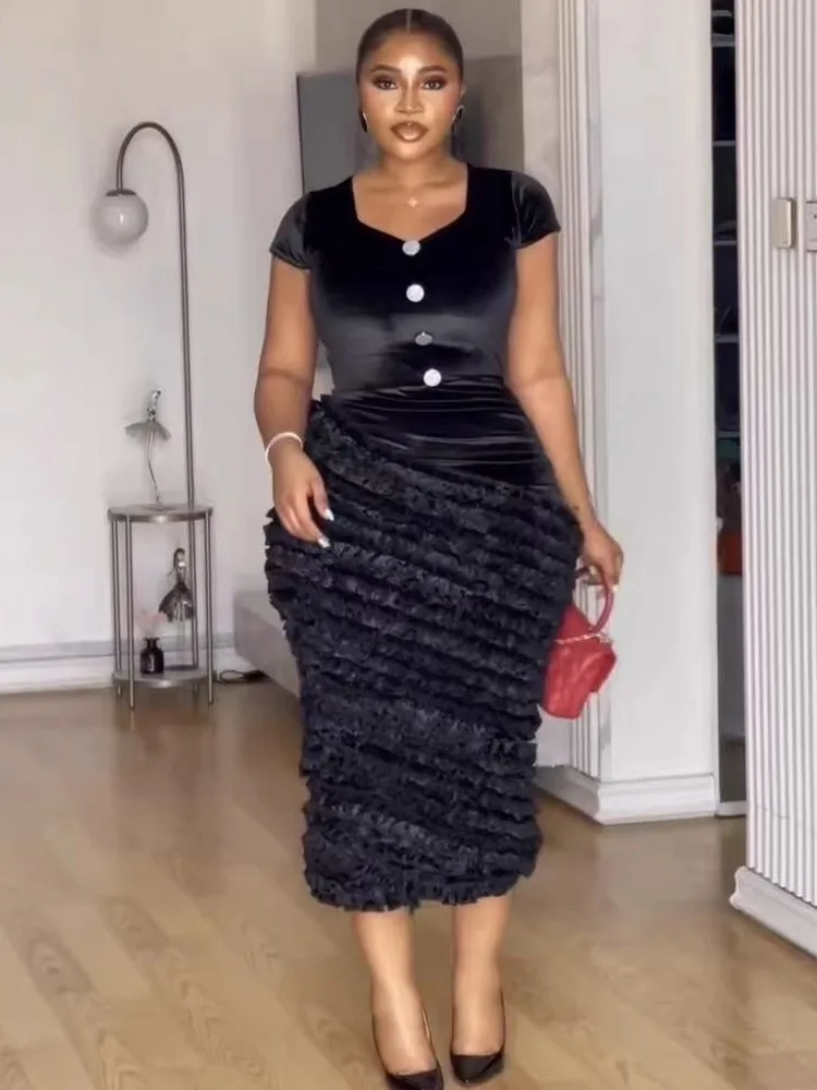 Afrikanische Kleider für Damen, elegantes Frühlings- und Sommerkleid mit kurzen Ärmeln, Dashiki-Midikleid, traditionelle afrikanische Kleidung für Damen, Ankara-Kleid
