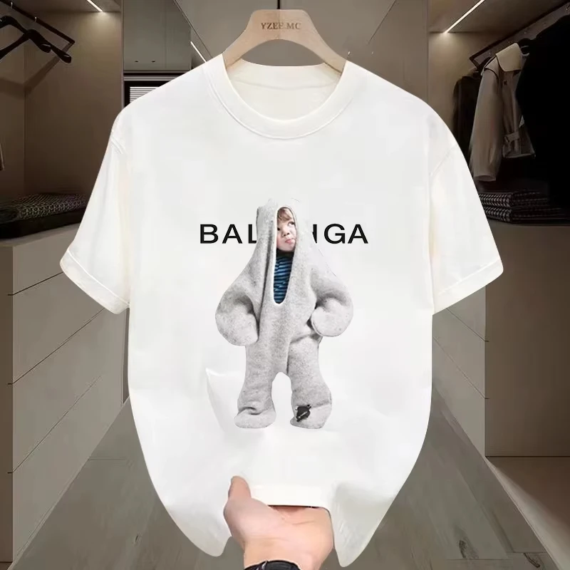 

2025 Heavy Pure Cotton Trendy Brand Loose Round Neck T-shirt Double Yarn Combed Pure Cotton Short-sleeved Men's T-shirt 280g Top