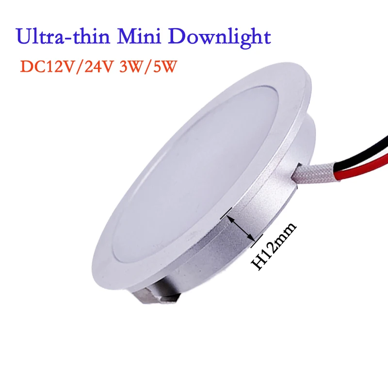 Ultraflacher Mini-LED-Downlight 3W/5W dimmbar 12V/24V DC für Wohnmobile, Küchen und Decken, Einbauspotlights 3000K 4000K 6000K 90RA
