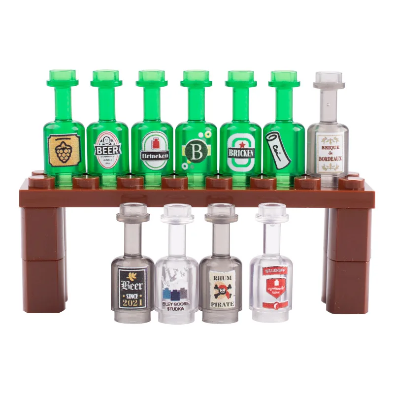 DIY City Bar Accessories Wine Bottle Building Blocks Mini Germany Russia Beer Printed Bricks 95228 Parts Compatible Friends Toys