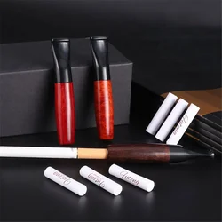 Portable Wooden Cigarette Holder Removable Solid Wood Pipe Clean Mouthpiece 9mm Replaceable Filter Element Smoke Cigarette Pipe